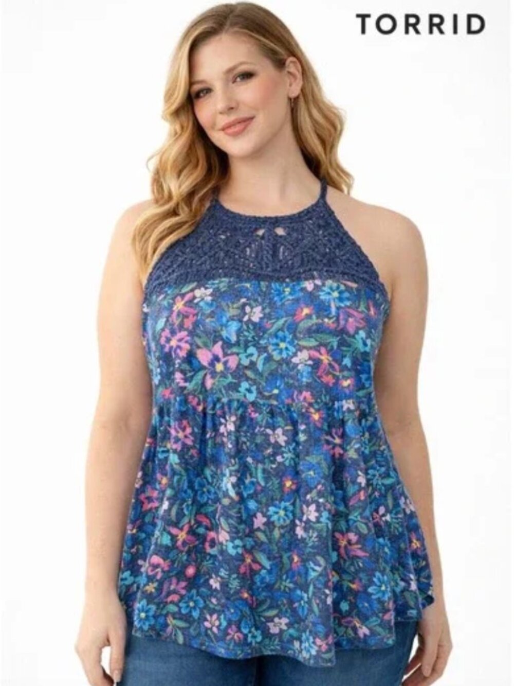 TORRID Boho Floral Print Crocheted Neck Tank Size 5